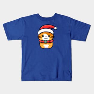 Xmas Ginger cat in Santa hat Kids T-Shirt